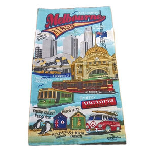 VTG Joey Roo Melbourne Australia Skyline Souvenir Tea Towel 100% Cotton